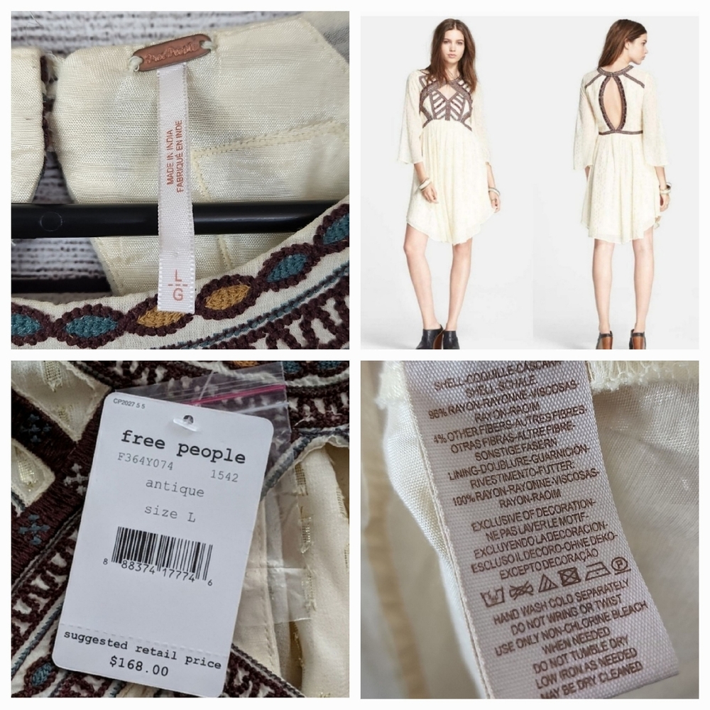 Free People Ivory Embroidered Cutout Boho Dress - Picture 4 of 4